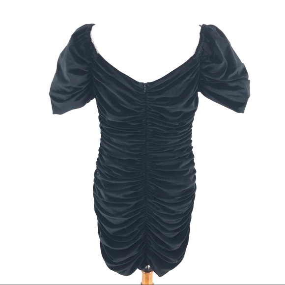 Anthropologie Hutch Black Ruched Puff Off Shoulder Sleeve Mini Dress Size 14 NWT - Picture 6 of 10